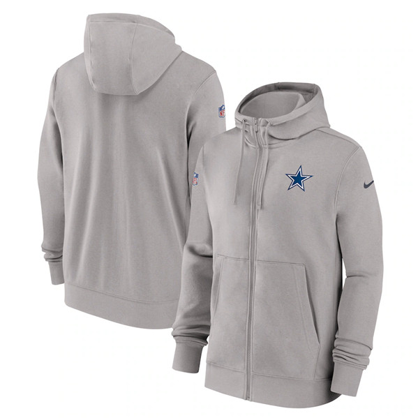 Men's Dallas Cowboys Gray Sideline Club Performance Full-Zip Hoodie